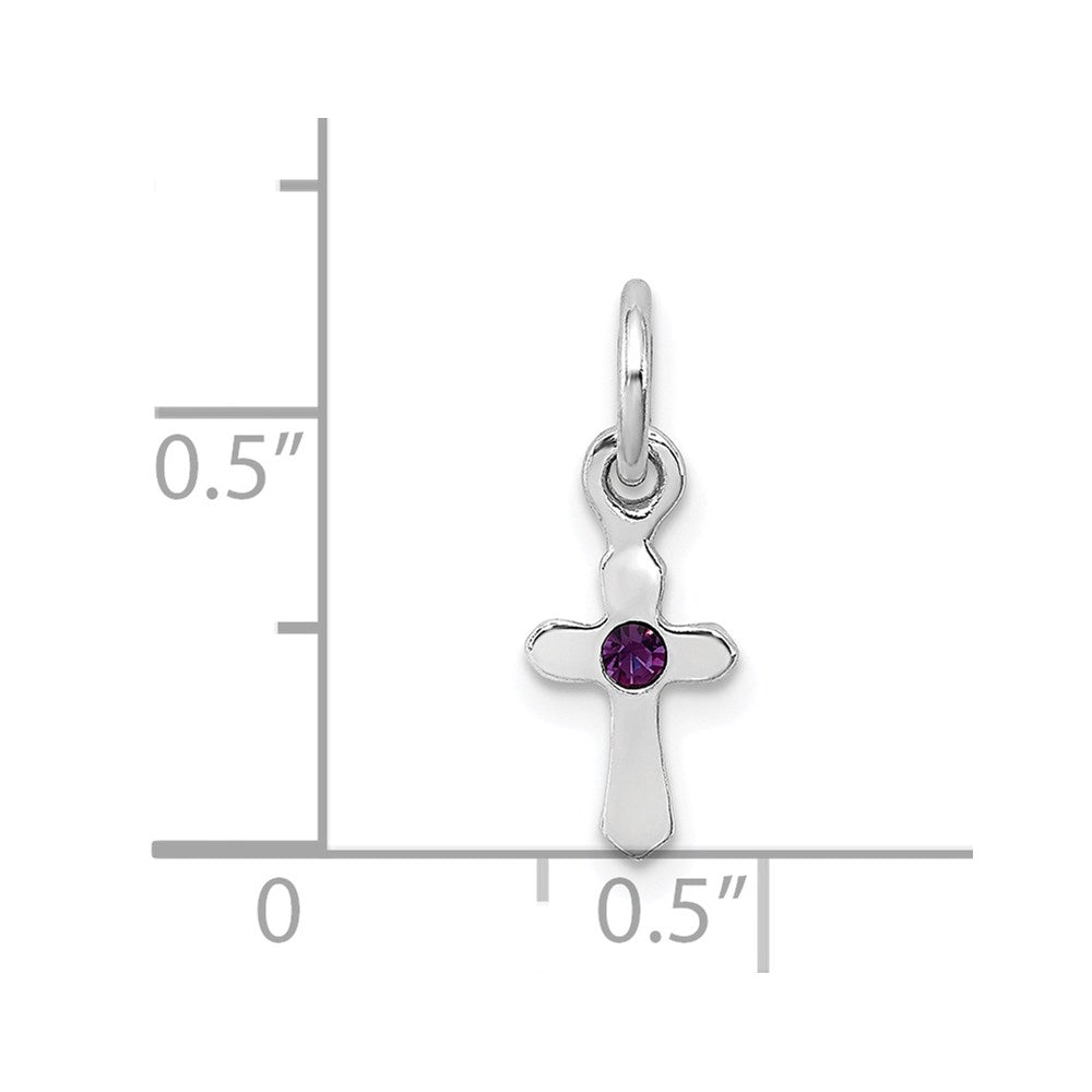 Sterling Silver RH-pltd Feb Purple Preciosca Crystal Cross Pendant