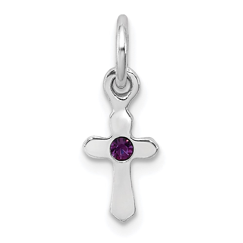 Sterling Silver RH-pltd Feb Purple Preciosca Crystal Cross Pendant