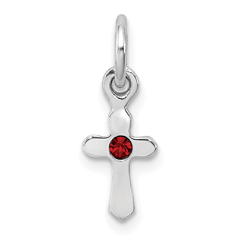 Sterling Silver RH-pltd Jan Red Preciosca Crystal Cross Pendant