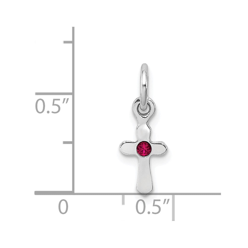 Sterling Silver RH-pltd July Red Preciosca Crystal Cross Pendant