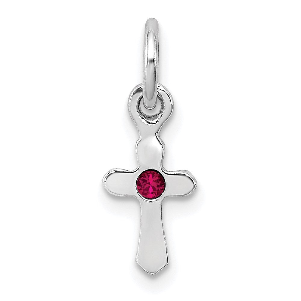 Sterling Silver RH-pltd July Red Preciosca Crystal Cross Pendant