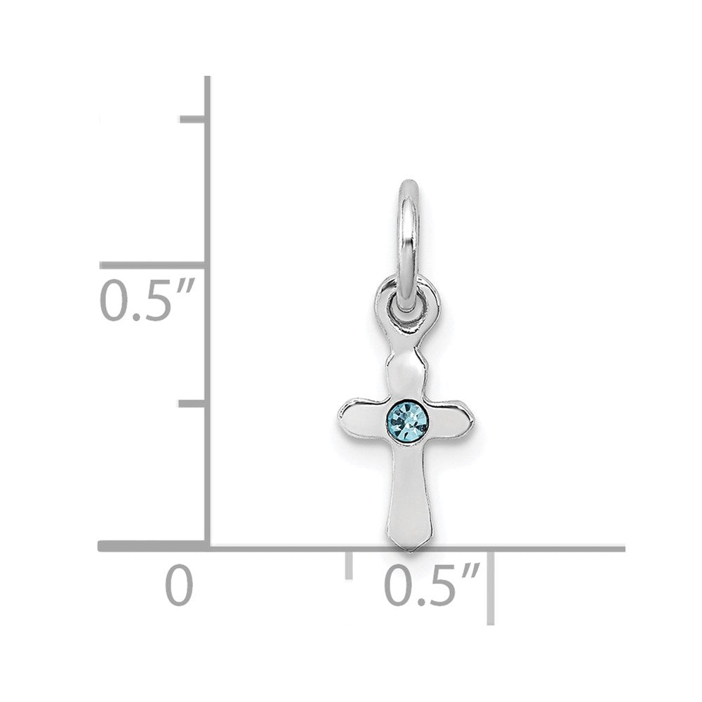 Sterling Silver RH-pltd Mar Lt Blue Preciosca Crystal Cross Pendan