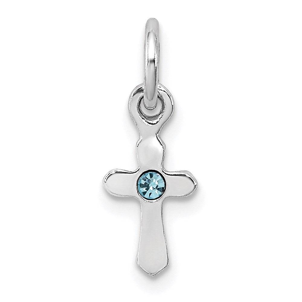 Sterling Silver RH-pltd Mar Lt Blue Preciosca Crystal Cross Pendan