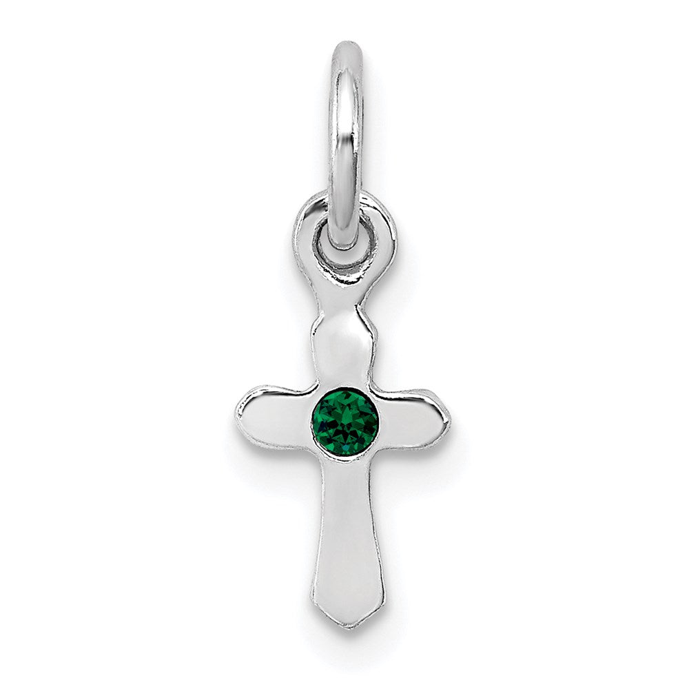 Sterling Silver RH-pltd May Green Preciosca Crystal Cross Pendant