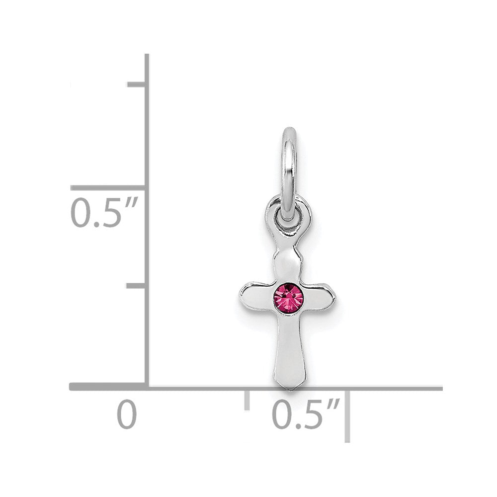Sterling Silver RH-pltd Oct Pink Preciosca Crystal Cross Pendant
