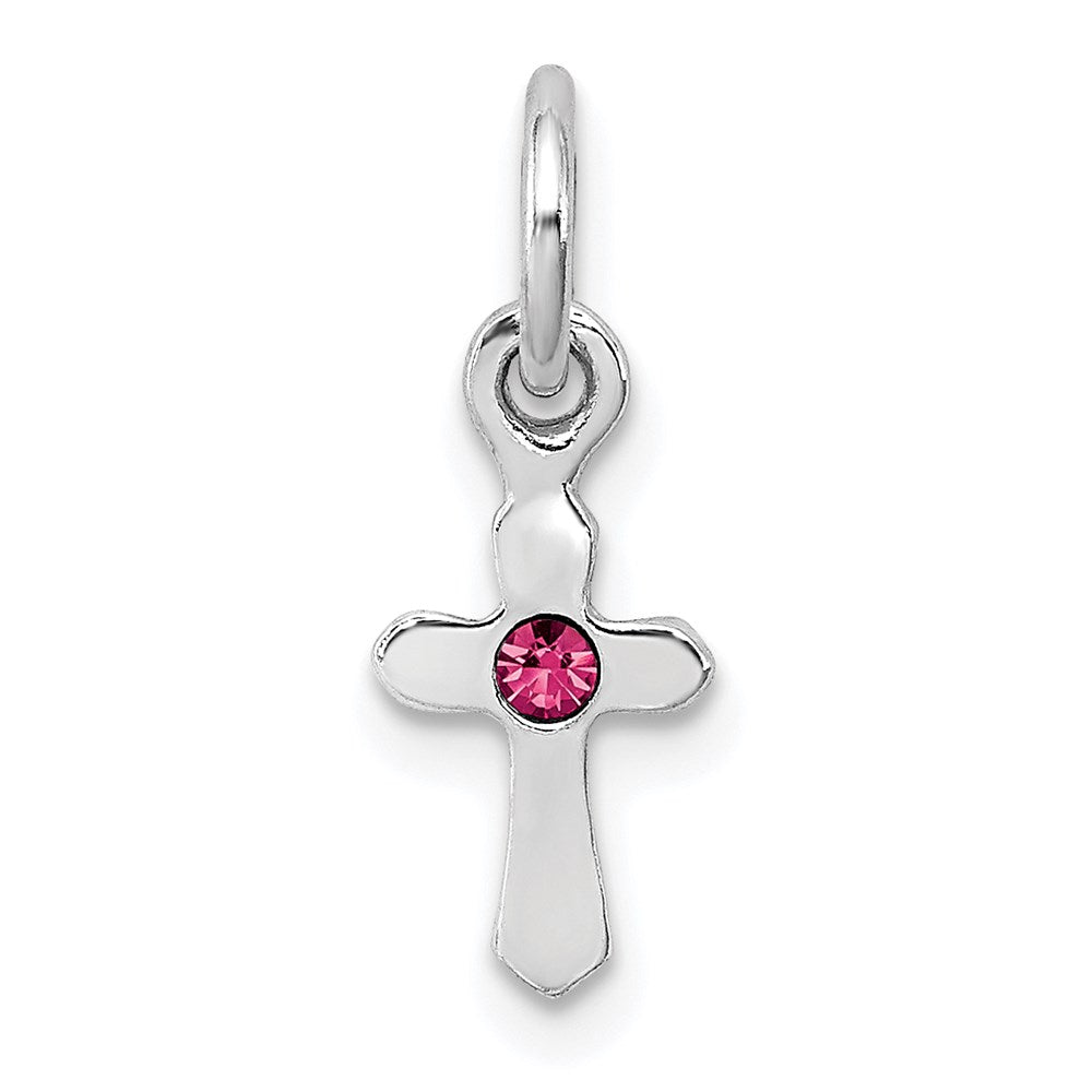 Sterling Silver RH-pltd Oct Pink Preciosca Crystal Cross Pendant
