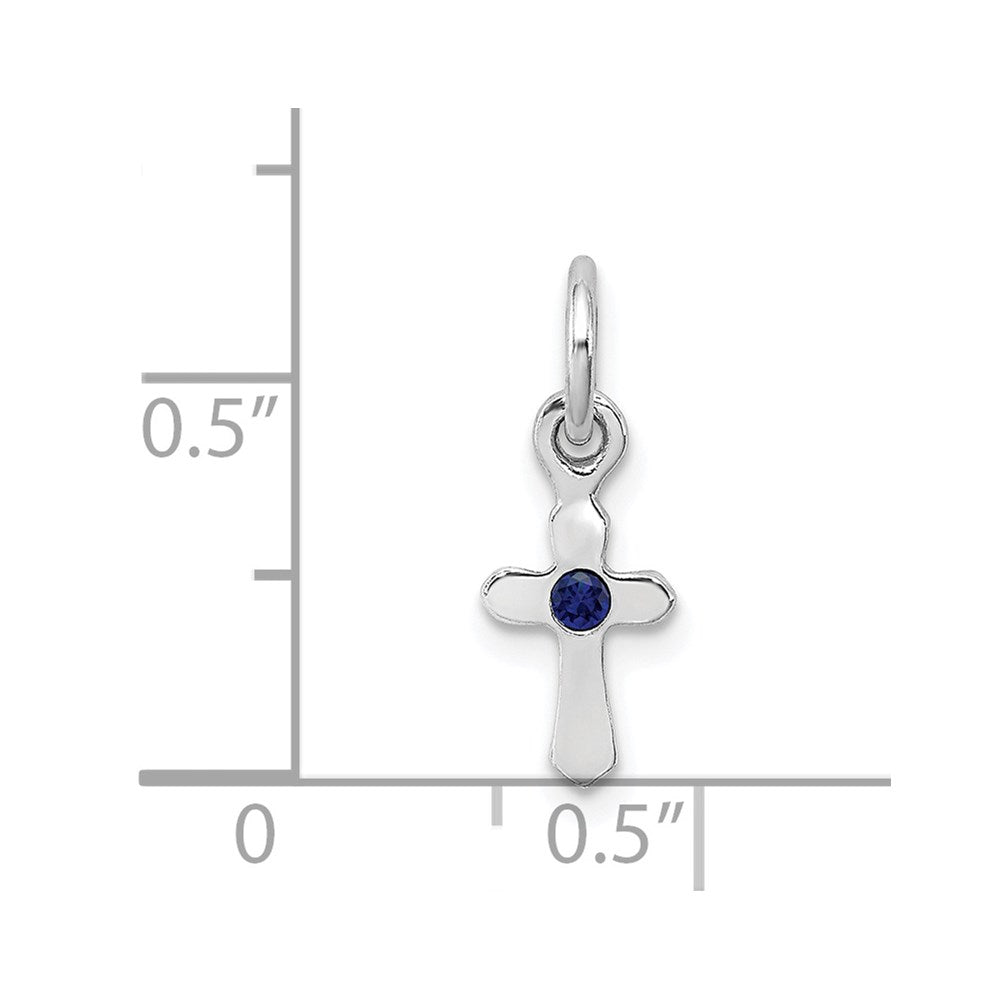 Sterling Silver RH-pltd Sept Blue Preciosca Crystal Cross Pendant