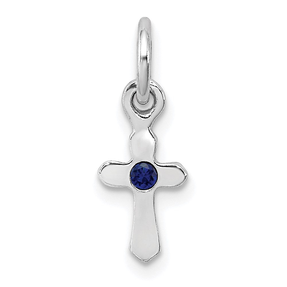 Sterling Silver RH-pltd Sept Blue Preciosca Crystal Cross Pendant