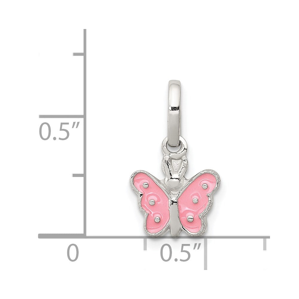 Sterling Silver Rhodium-plated Pink Enameled Petite Butterfly Pendant