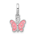 Sterling Silver Rhodium-plated Pink Enameled Petite Butterfly Pendant