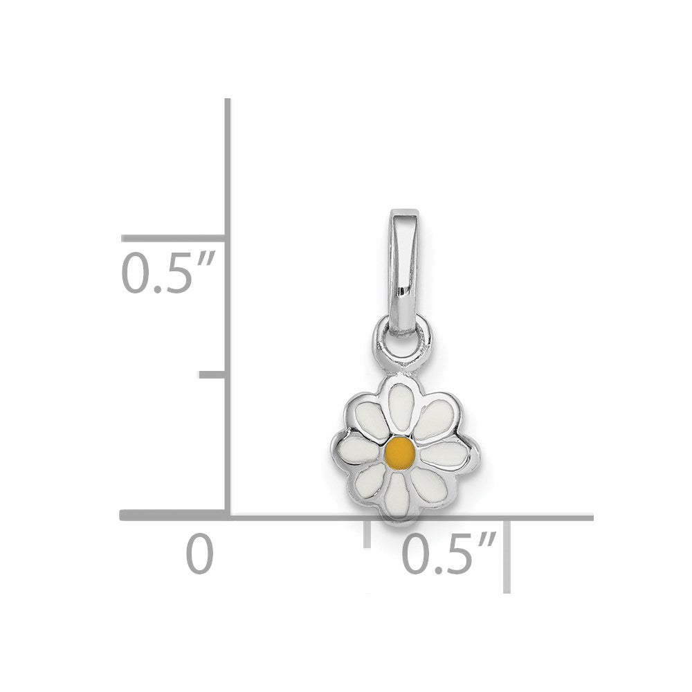 Sterling Silver RH-plated White & Yellow Enameled Daisy Petite Pendant