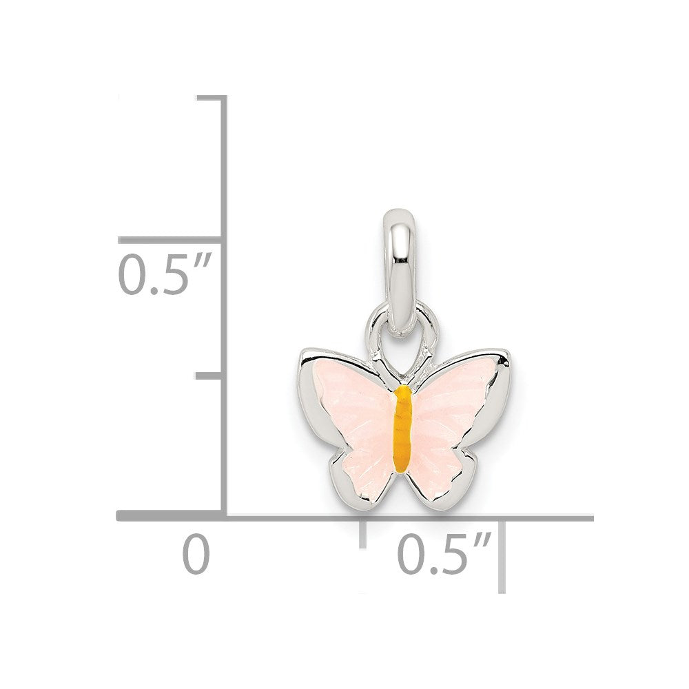 Sterling Silver Polished Pink/Orange Enamel Petite Butterfly Pendant