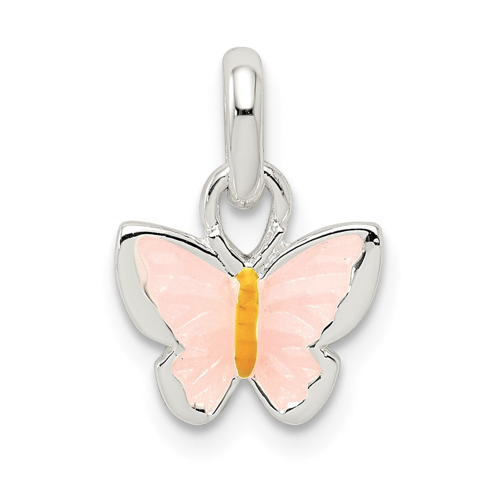 Sterling Silver Polished Pink/Orange Enamel Petite Butterfly Pendant