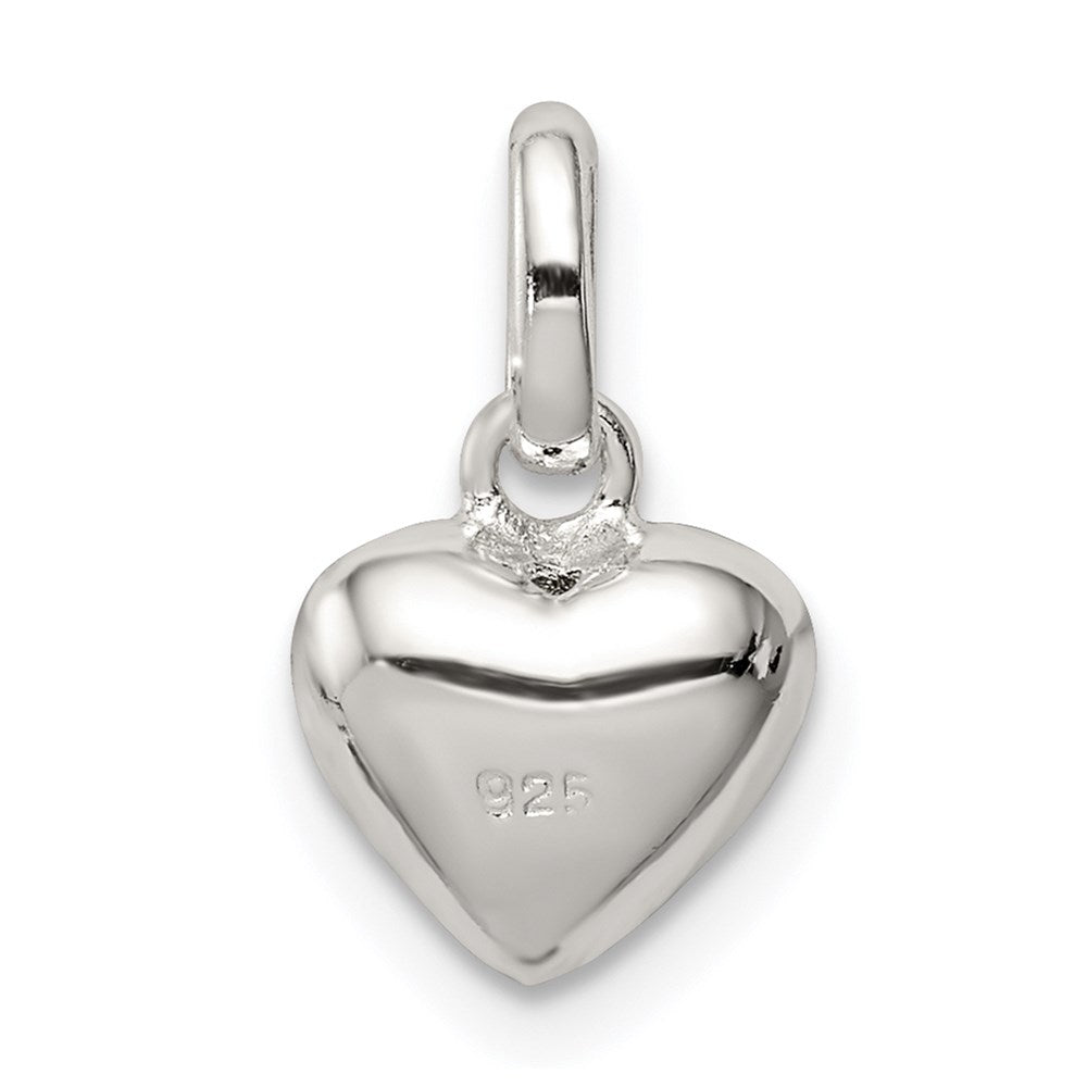 Sterling Silver Polished Pink Enamel Flower on Heart Pendant