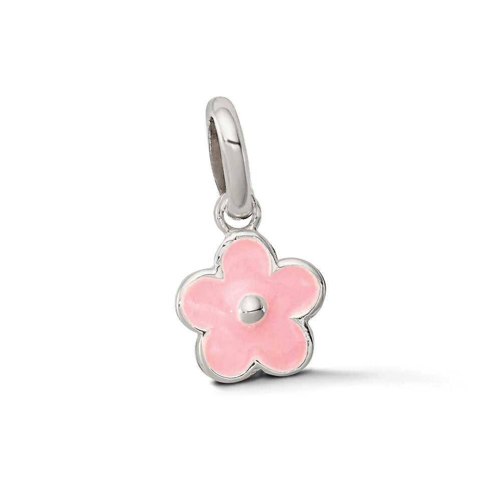 Sterling Silver Polished Pink Enameled Flower Children's Pendant