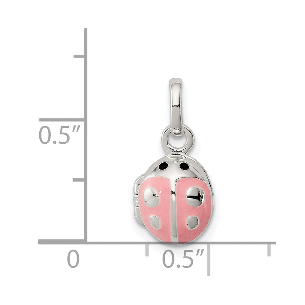 Sterling Silver Pink and Black Enameled Ladybug Locket Petite Pendant