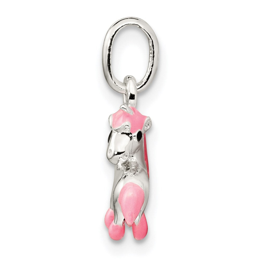 Sterling Silver Polished Pink & Black Enameled Pony Pendant