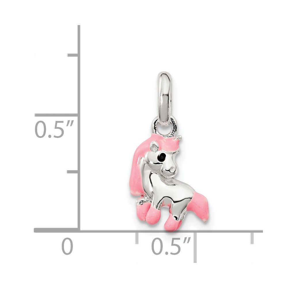 Sterling Silver Polished Pink & Black Enameled Pony Pendant