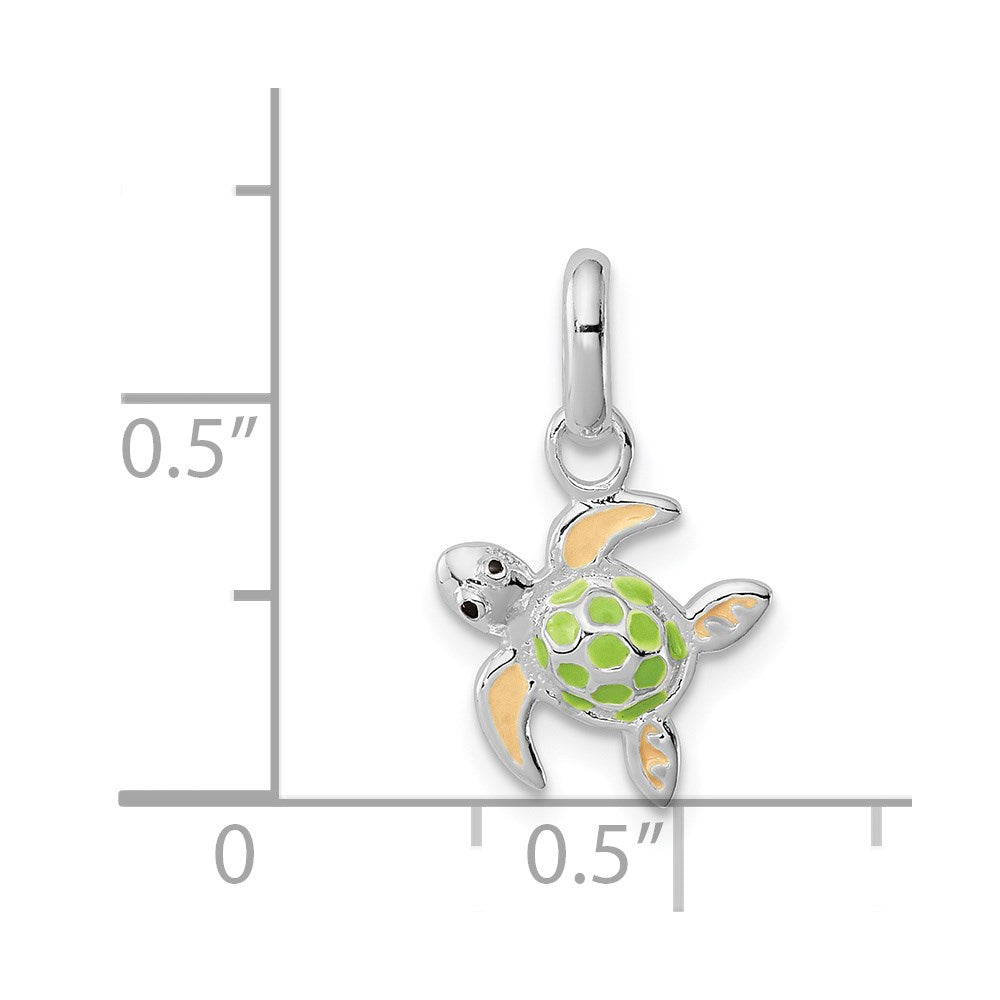 Sterling Silver Polished Multi-color Enameled Sea Turtle Petite Pendant