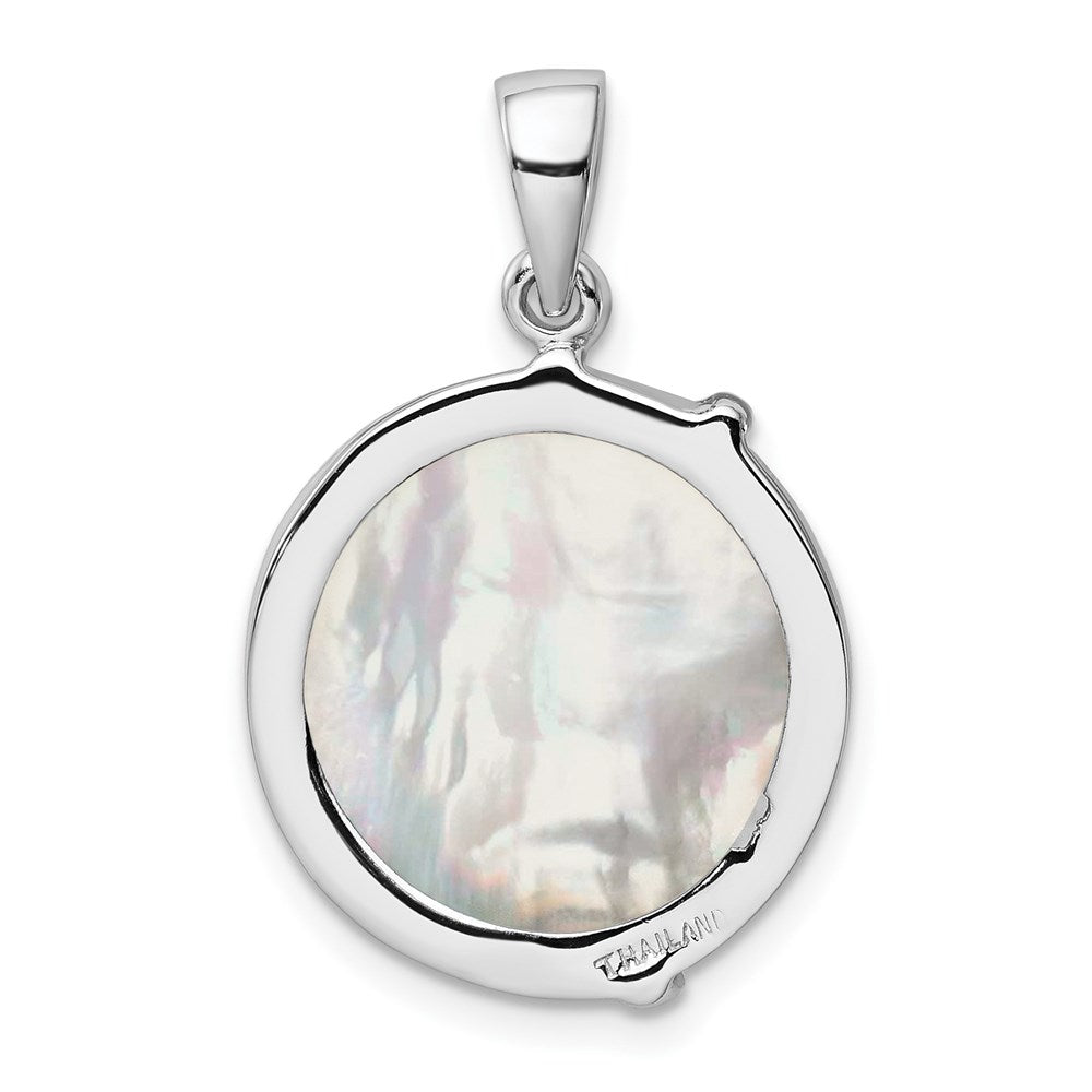Sterling Silver Rhodium-plated Polished MOP Palm Tree Pendant