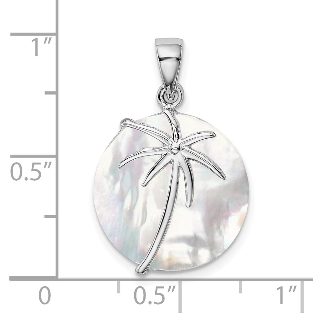 Sterling Silver Rhodium-plated Polished MOP Palm Tree Pendant