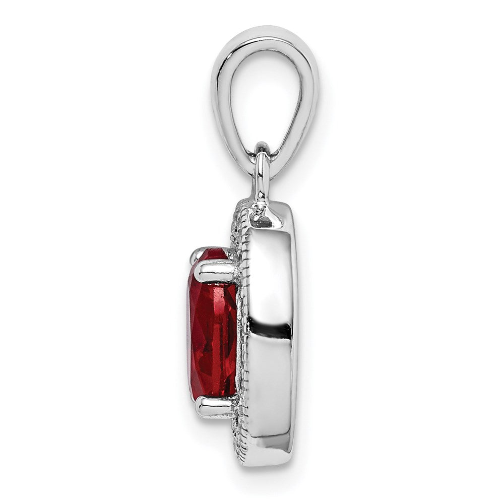 Sterling Silver Rhod-plated Red and White CZ Oval Pendant