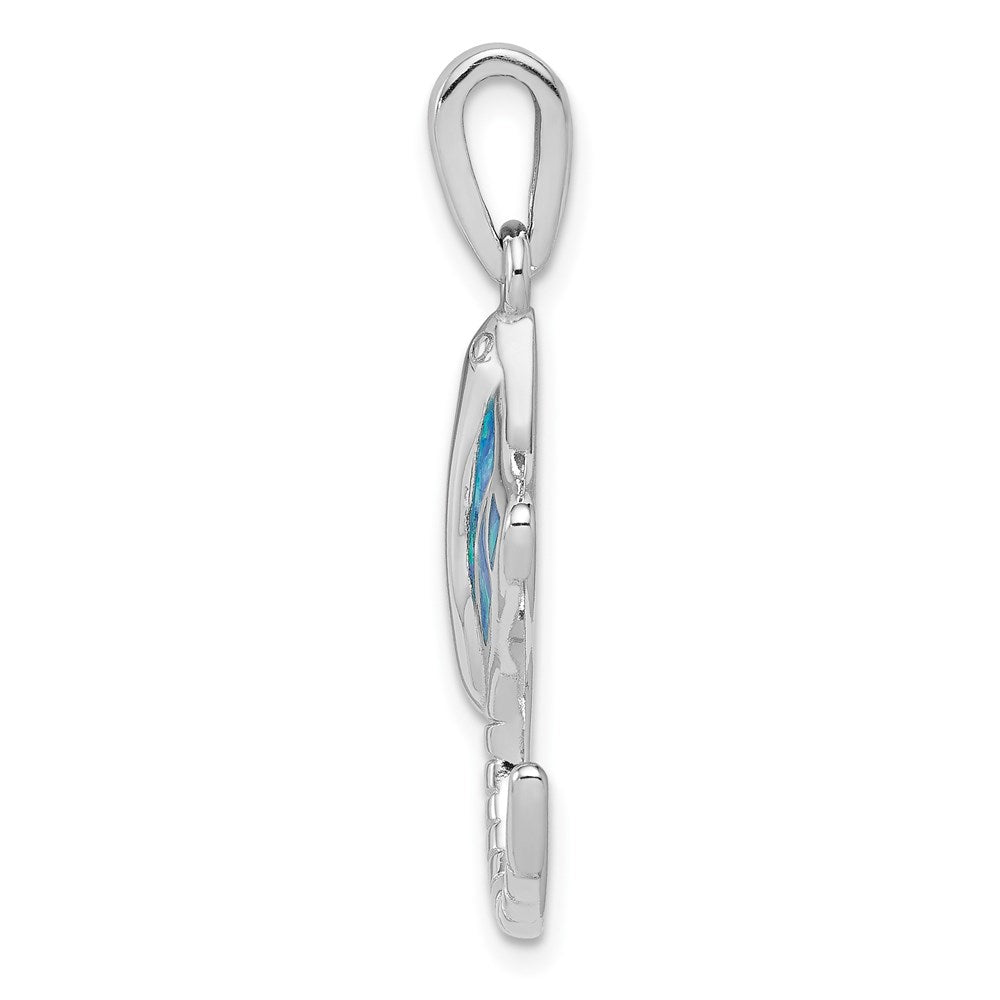 Sterling Silver Rhodium Blue Created Opal Stingray Pendant
