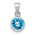 Sterling Silver Rhodium-plated Polished Blue Topaz Round Pendant