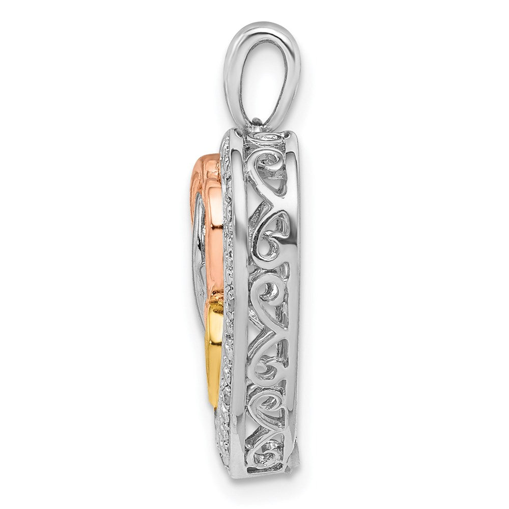 Sterling Silver Rhodium w/White, Yellow, & Rose Gold Plating Dia Pendant