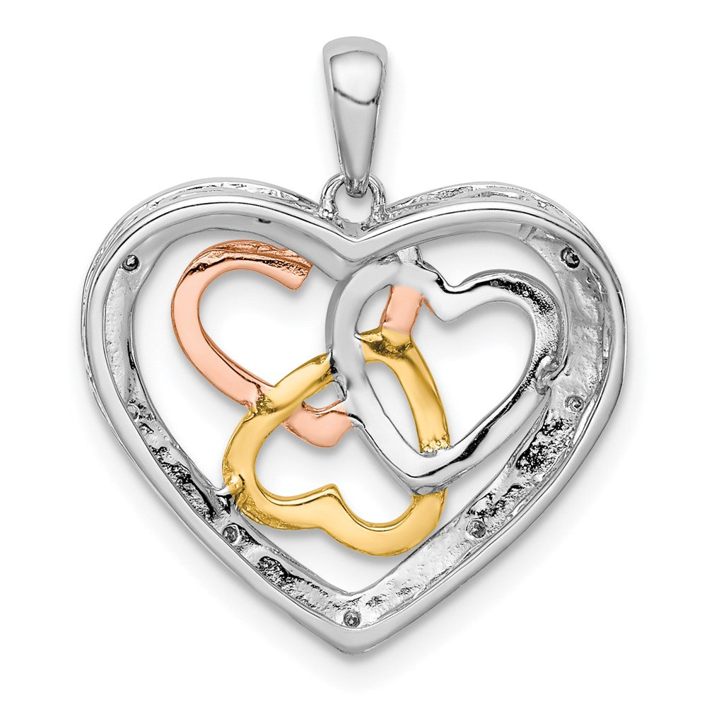 Sterling Silver Rhodium w/White, Yellow, & Rose Gold Plating Dia Pendant
