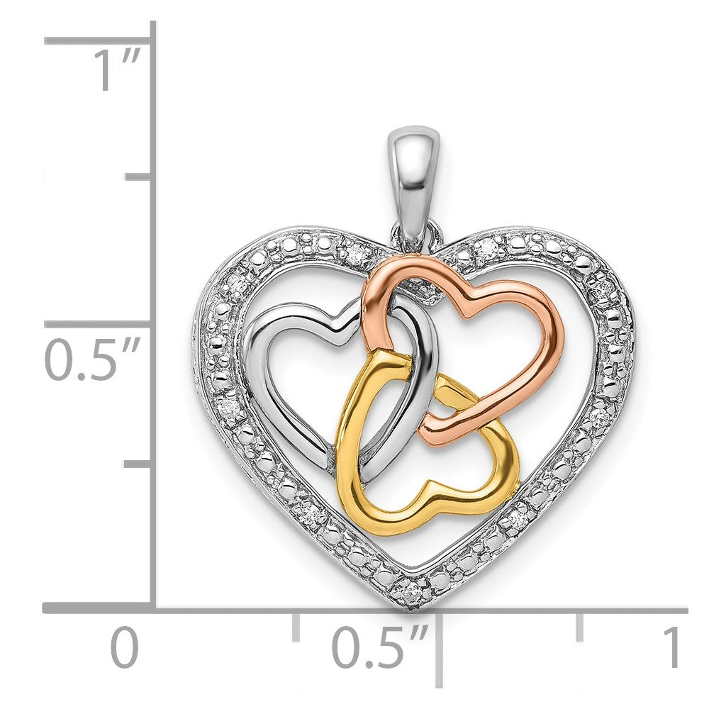 Sterling Silver Rhodium w/White, Yellow, & Rose Gold Plating Dia Pendant