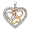 Sterling Silver Rhodium w/White, Yellow, & Rose Gold Plating Dia Pendant