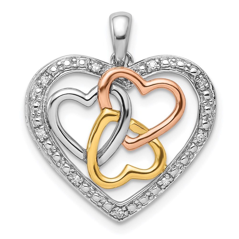Sterling Silver Rhodium w/White, Yellow, & Rose Gold Plating Dia Pendant