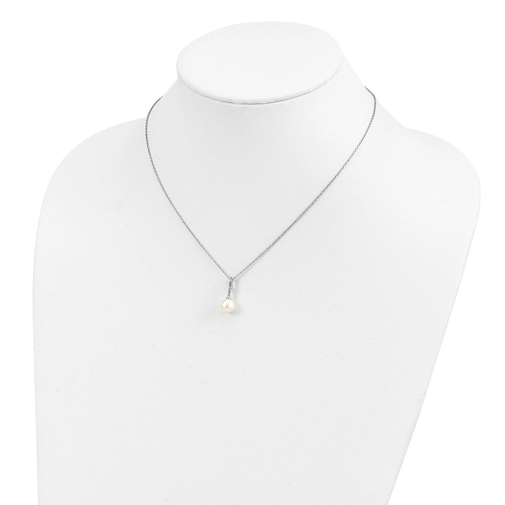 Sterling Silver Rhodium-plated 7-8mm White FWC Pearl CZ Necklace