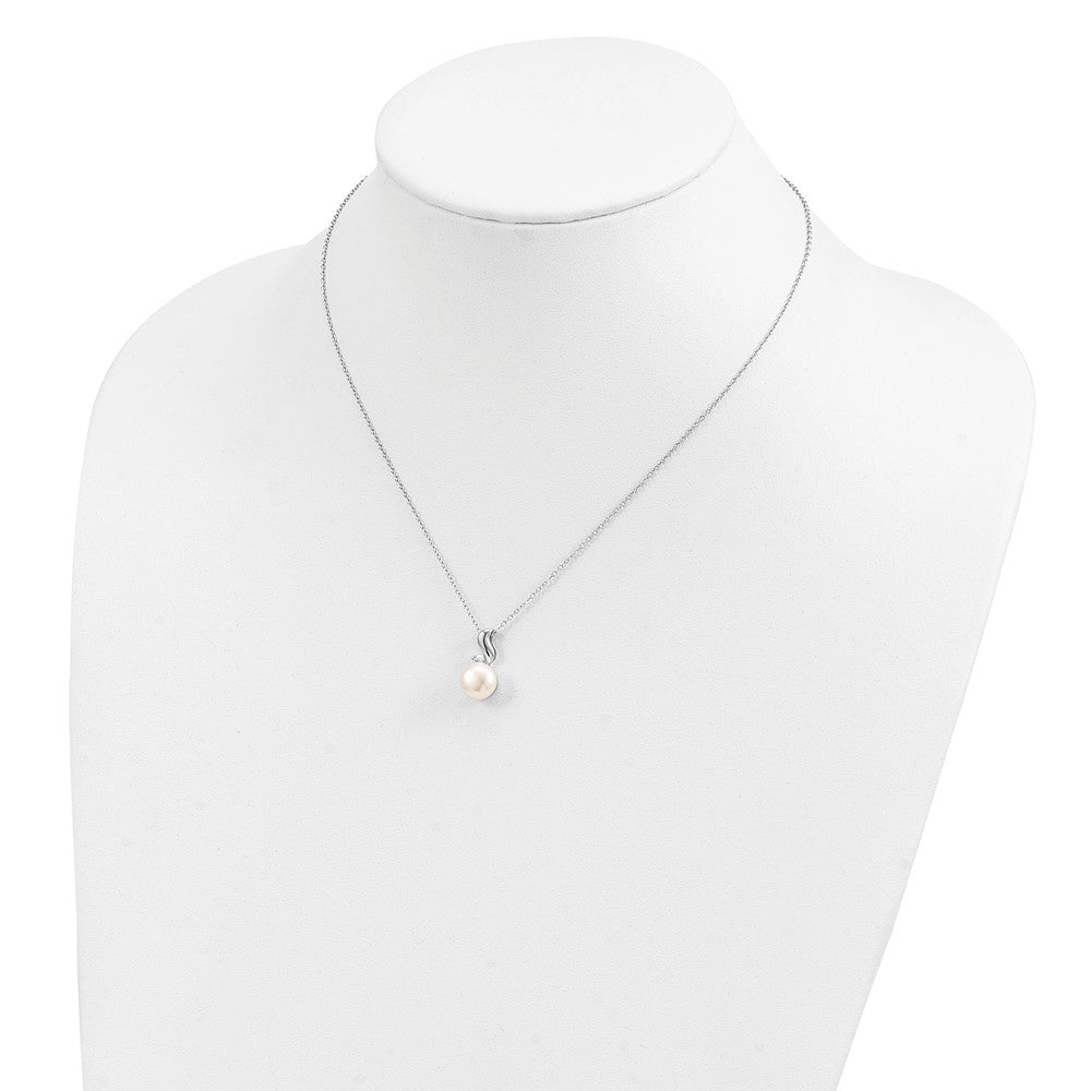 Sterling Silver Rhodium 9-10mm White FWC Pearl CZ Necklace