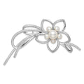 Sterling Silver Rhodium-plated 4-7mm White FWC Pearl CZ Flower Pin
