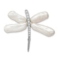 Sterling Silver RH White Baroque FWC Pearl CZ Dragonfly Slide Pin