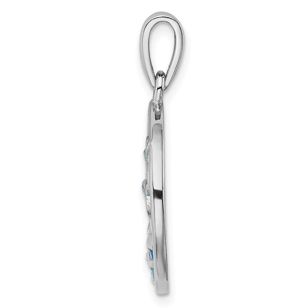 Sterling Silver Rhod-plated Blue Created Opal Dolphins Pendant