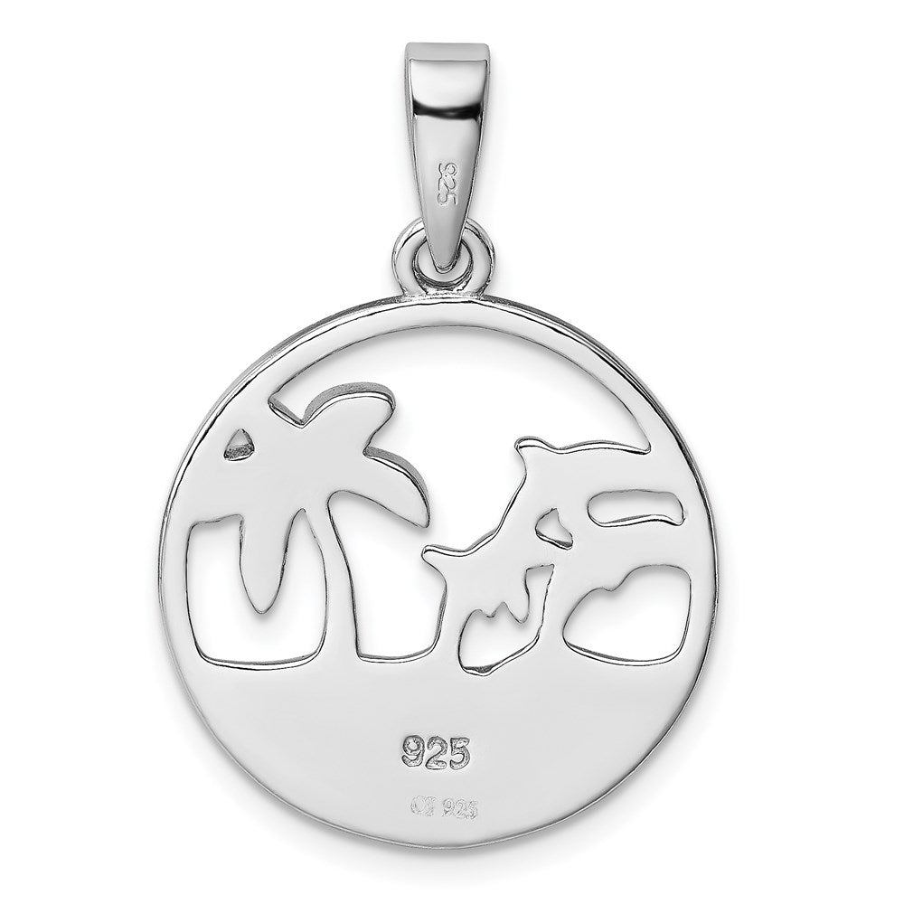Sterling Silver Rhod-plated Blue Created Opal Dolphins Pendant