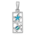 Sterling Silver Rhodium-plated Blue Created Opal Starfish Turtle Pendant
