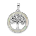 Sterling Silver Rhodium-plated White MOP Tree of Life Pendant