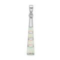 Sterling Silver Rhodium-plated White Created Opal Bar Pendant