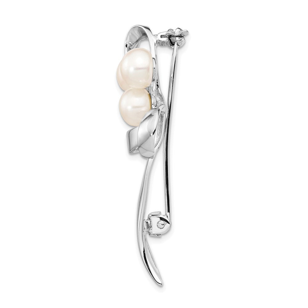 Sterling Silver Rhod-plat 7-8mm White Button FWC Pearl Brooch