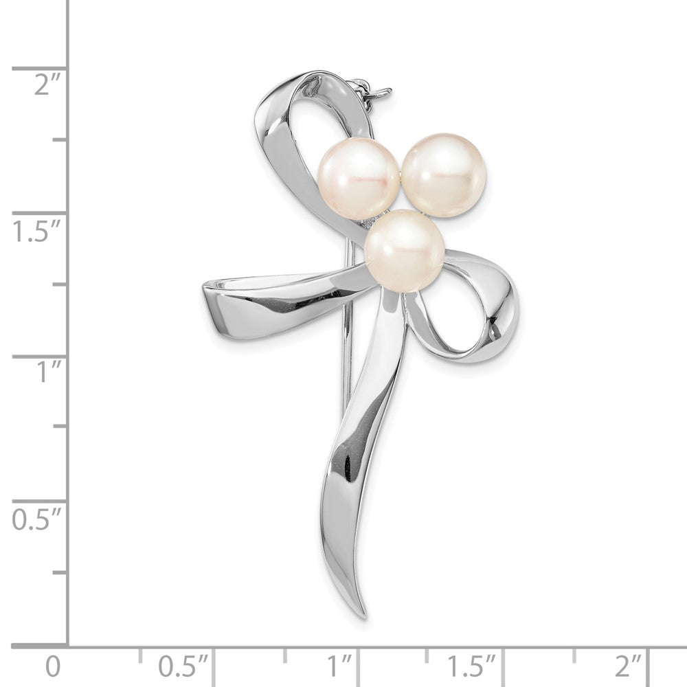 Sterling Silver Rhod-plat 7-8mm White Button FWC Pearl Brooch