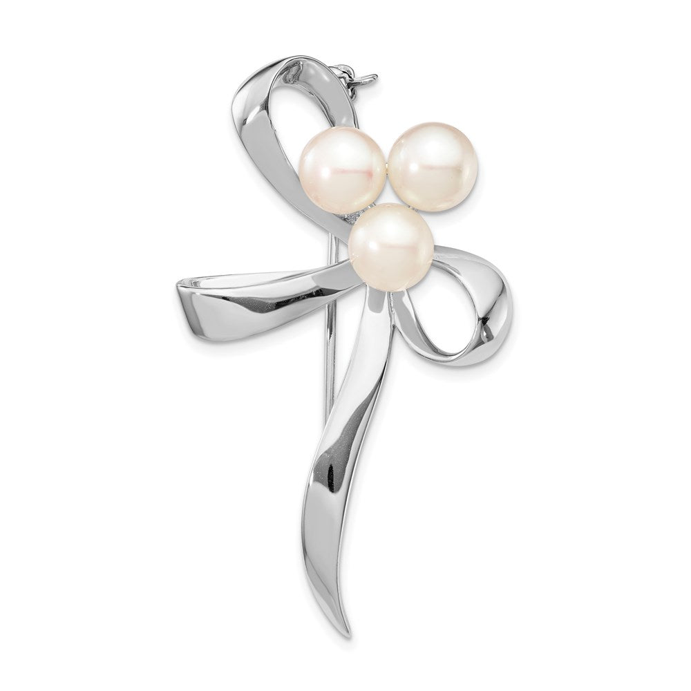 Sterling Silver Rhod-plat 7-8mm White Button FWC Pearl Brooch