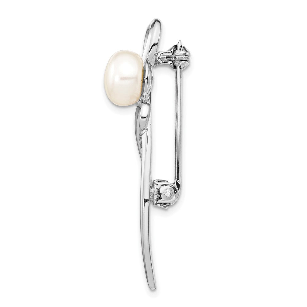 Sterling Silver Rhod-plat 8-9mm White Button FWC Pearl Brooch