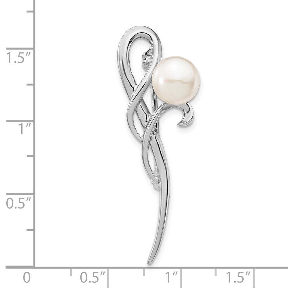 Sterling Silver Rhod-plat 8-9mm White Button FWC Pearl Brooch
