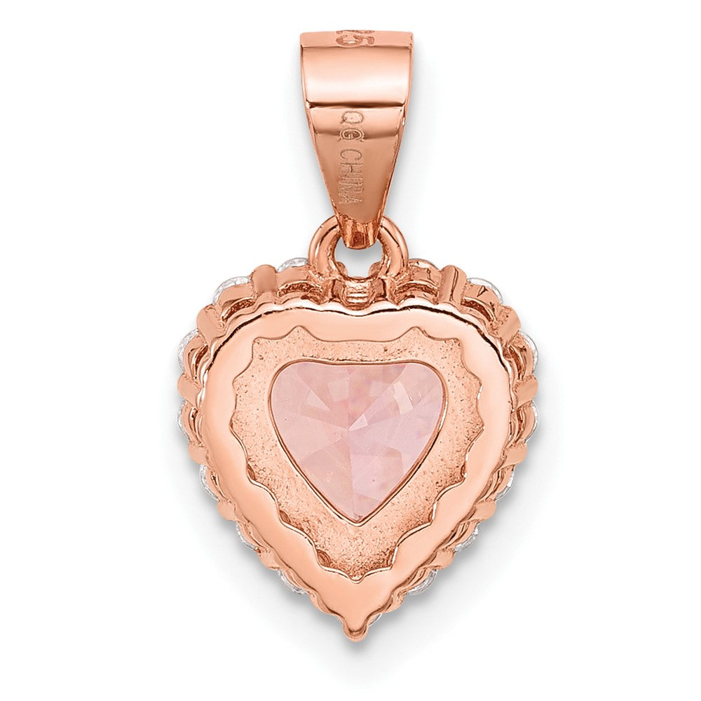 Sterling Silver Rose-plated Pink Crystal Heart and Clear CZ Pendant