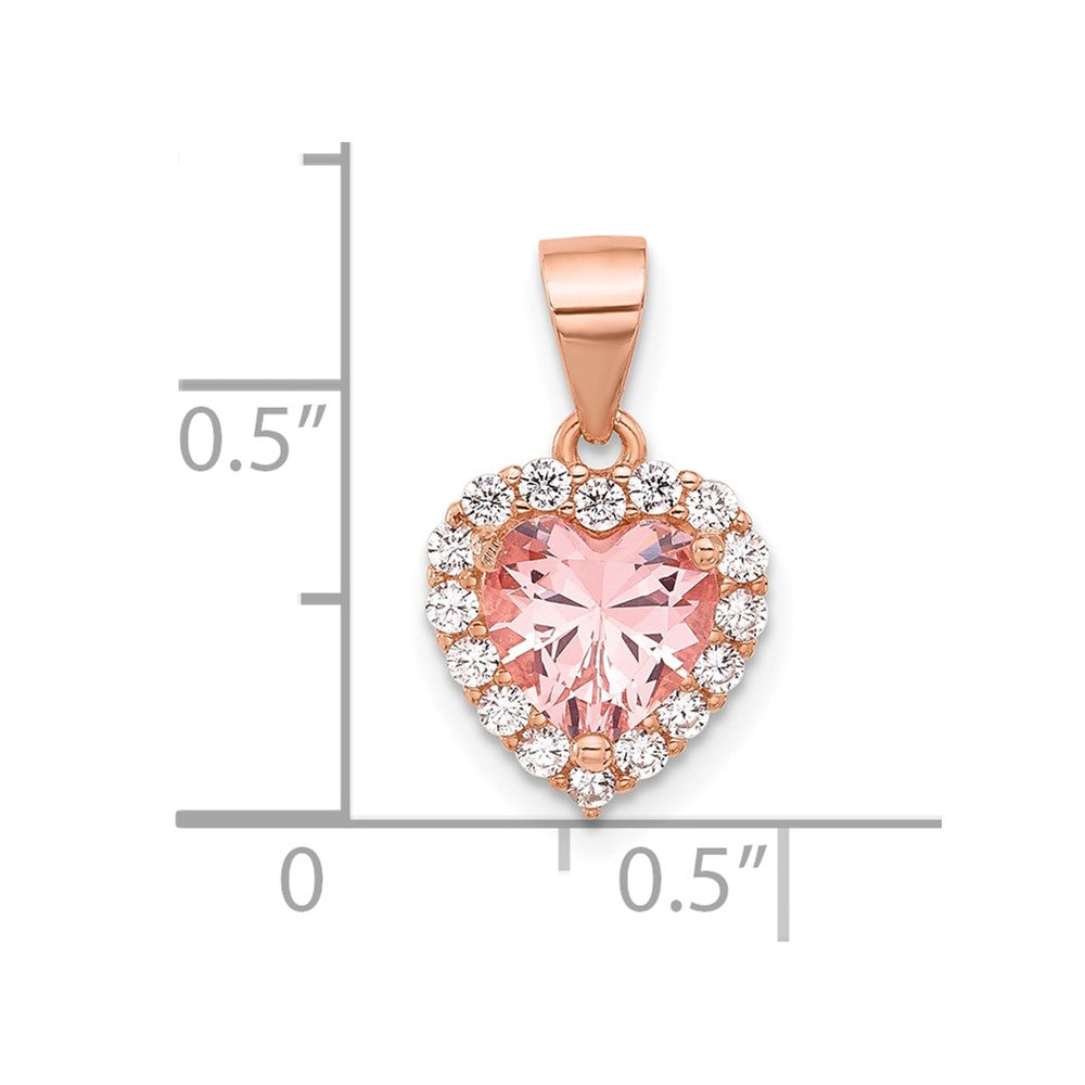 Sterling Silver Rose-plated Pink Crystal Heart and Clear CZ Pendant