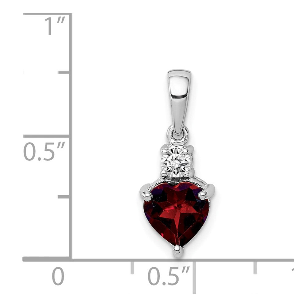 Sterling Silver Rhodium-plated Heart Garnet & White Topaz Pendant
